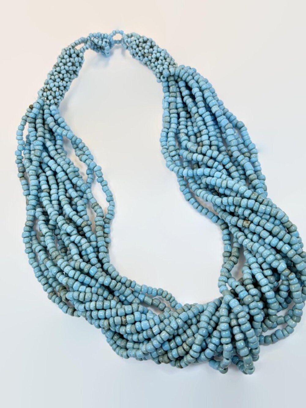 Vintage Blue Seed Bead Multi Strand Necklace: Glass Beads Boho Bohemian - Picture 3 of 5